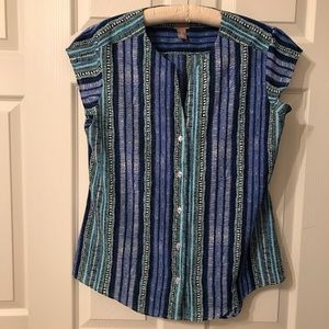 Chico’s cap sleeve blue print top size 0